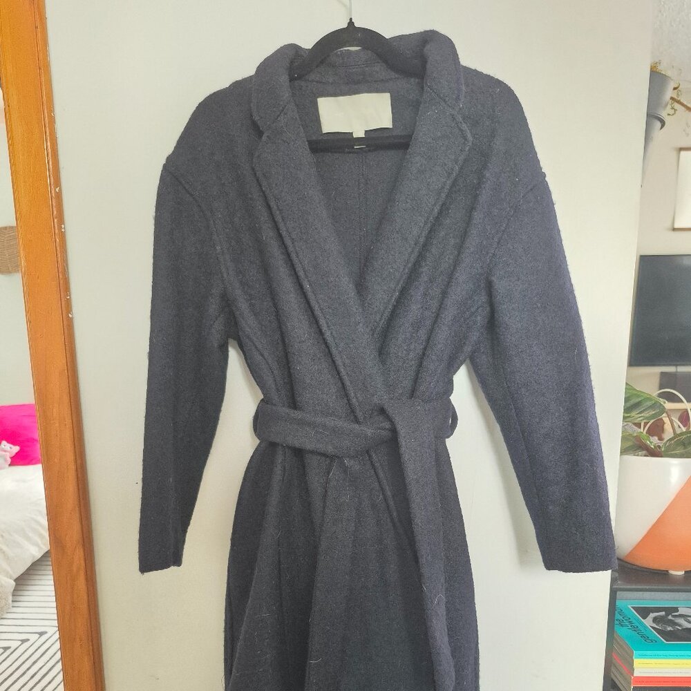 Wool Navy Wrap Coat with Belt